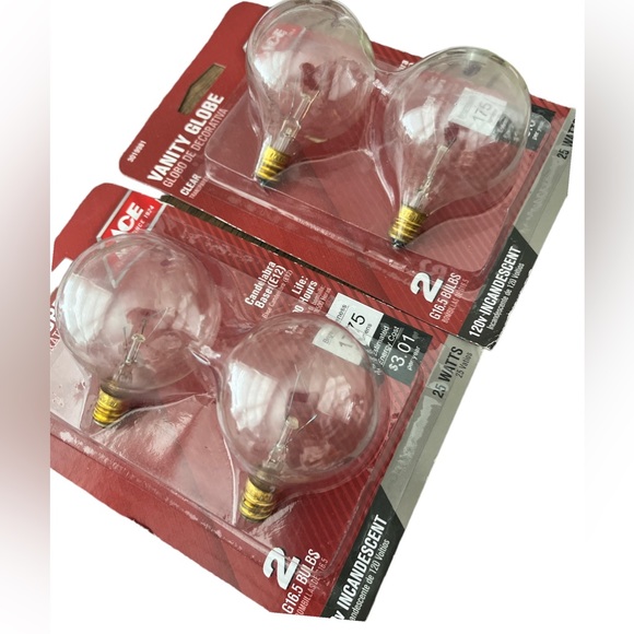 Lot of 2 Packs 4 Bulbs ACE Vanity Globe Candelabra 25 W Clear New - Picture 3 of 4